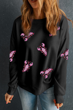 Black Sequined Crawfish Graphic Drop Shoulder Sweatshirt