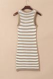 Khaki Stripe Hollowed Knit Sleeveless Sweater Dress