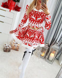 Christmas Print Hooded Long Sleeve Casual Dress Mini Flare Dress