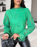 Stand Collar Lace Asymmetrical Hem Top