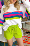 White Plus Size Colorful Striped Drop Shoulder Loose Sweatshirt