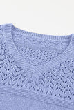 Sky Blue Eyelet Pattern Detail V Neck Drop Shoulder Sweater
