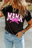 Black Floral MAMA Bow Graphic Crewneck T Shirt