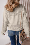 Brown Eyelet Pattern Detail V Neck Drop Shoulder Sweater