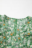 Green Flower Print Flutter Sleeve V Neck Sashed Ruffled Mini Dress