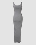 ChicMe ShapeSculpt Basic Lounge Slip U Neck Long Dress Elegant Sleeveless Ribbed Bodycon Maxi Dresses