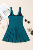 Sea Green Adjustable Straps Cutout Ruched Knot Slit One Piece Swim Dress