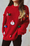 Racing Red Christmas Pattern Patched Rib Knit Knitted Sweater