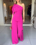 One Shoulder Tied Detail Bowknot Jumpsuit