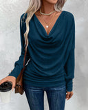 Cowl Neck Batwing Sleeve Ruched T Shirt Casual Slim Fit Top