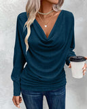 Cowl Neck Batwing Sleeve Ruched T Shirt Casual Slim Fit Top