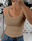 3 Pieces Scoop Neck Spaghetti Strap Ribbed Top Casual Sleeveless Slim Fit Tank