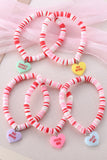 Pink Heart Shape Charm Beaded Multi Layer Bracelet Set