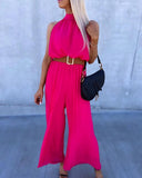 Sleeveless Pleated Mock Neck Jumpsuit