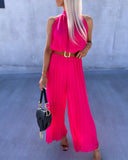 Sleeveless Pleated Mock Neck Jumpsuit