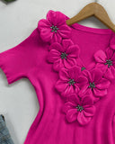 Floral Pattern Rhinestone Decor Knit Top