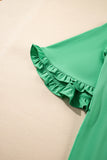 Green Frilly Round Neck Wide Half Sleeve Blouse