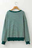 Green Stripe Sequined Clover Drop Shoulder Long Sleeve Casual Top