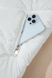 White Solid Quilted Hooded Zip Up Puffer Jackets