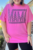 Bright Pink Checker MAMA Letter Printed Graphic Plus Size T Shirt