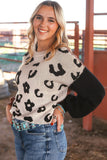 Coffee Leopard Print Colorblock Pullover Sweater