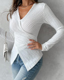 V Neck Overlap Asymmetrical Long Sleeve Top