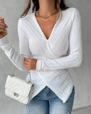 V Neck Overlap Asymmetrical Long Sleeve Top