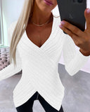 V Neck Overlap Asymmetrical Long Sleeve Top