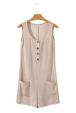 Parchment Corded Knit Side Pockets Buttoned Sleeveless Romper