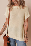 Oatmeal Solid Color Batwing Short Sleeve Round Neck Knit T Shirt