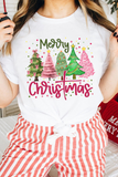 White Merry Christmas Holiday Vibe Graphic Crewneck T Shirt