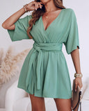 V Neck Half Sleeve Tied Detail Romper