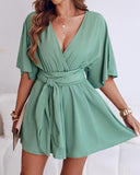 V Neck Half Sleeve Tied Detail Romper