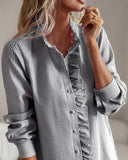 Frill Details Button down Long Sleeve Shirt Top