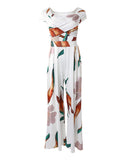 Plants Print Off Shoulder Wide Leg Jumpsuit