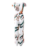Plants Print Off Shoulder Wide Leg Jumpsuit