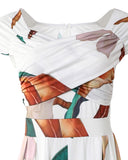 Plants Print Off Shoulder Wide Leg Jumpsuit