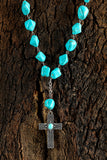 Peacock Blue Turquoise Cross Pendant Necklace