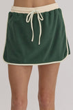 Evergreen Color Contrast Loose Pullover and Lace-up Waist Skort Set
