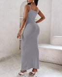 Spaghetti Strap U Neck Casual Maxi Dresses Slim Fit Cami Dress Party Club Bodycon Dress