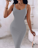 Spaghetti Strap U Neck Casual Maxi Dresses Slim Fit Cami Dress Party Club Bodycon Dress