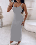 Spaghetti Strap U Neck Casual Maxi Dresses Slim Fit Cami Dress Party Club Bodycon Dress