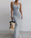 Spaghetti Strap U Neck Casual Maxi Dresses Slim Fit Cami Dress Party Club Bodycon Dress