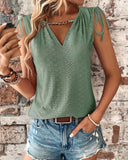 Eyelet Embroidery Chain Decor Drawstring Tank Top