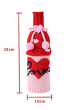 Racing Red Valentine Pattern Knitted Bow Knot Decor Wine Bottle Sleeve