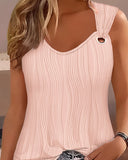 Eyelet V Neck Textured Tank Top