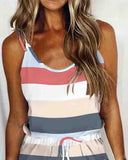 Striped Colorblock Drawstring Sleeveless Casual Dress