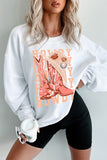 White Cowgirl Boots Hat HOWDY Graphic Corded Sweatshirt