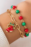 Gold Christmas Pendant Beaded Layered Bracelet Set