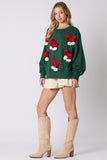 Blackish Green Christmas Bowknot Decor Crewneck Pullover Sweatshirt